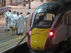 A rendőrség kizárja, hogy terrorcselekményt követtek volna el egy brit vonat ellen elkövetett késelésben, miután két férfit letartóztattak