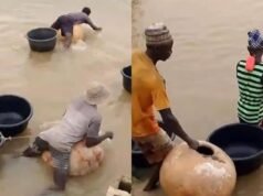 A vírusos videón Yobe lakosai láthatók, amint átkelnek a folyón tökfejen, ami reakciókat vált ki